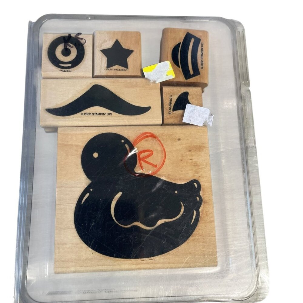 Stampin' Up! Wood Mounted Rubber Stamp Set 6-Piece Duck Mustache Star‎
